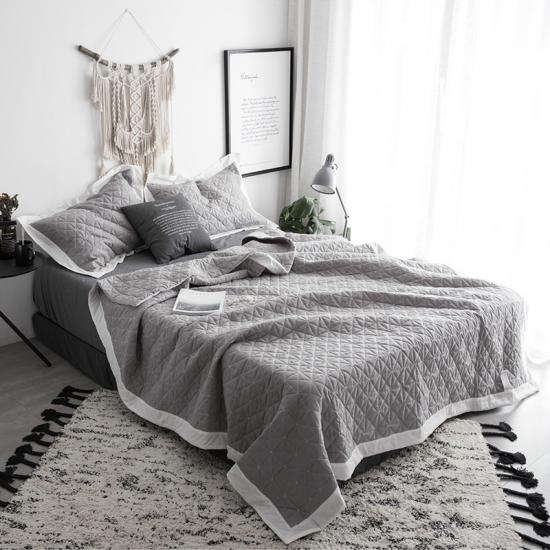 Solid Geometric Bedding Set Grey Embroidered Bedspread