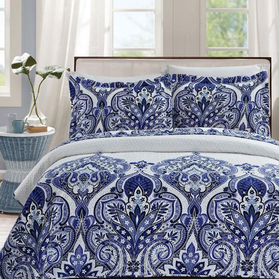 cxmicrotex Blue Damask Pinsonic Quilts Bedspreads Coverlets