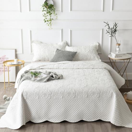 White Color Embroidered Bedspread Solid Bedding Collection