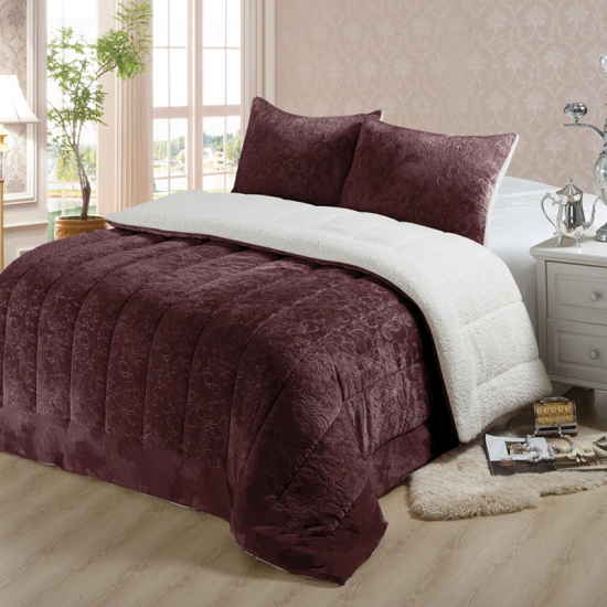 Print Italy Fur Comforter Set Quilted Sherpa Bedspread Coverlet