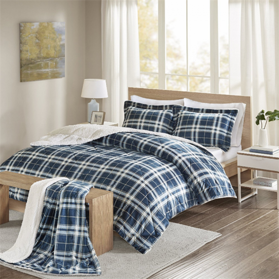 Plaid To Sherpa Comforter Set Quilted Bet Set Winter Collection