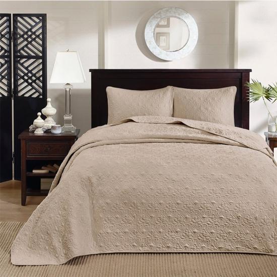 100% Cotton Embroidered Solid Bedspread Prewashed Bedding Set